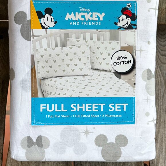 Disney Mickey Minnie Mouse GRAY SILHOUETTE Full Size 100% Cotton Sheet Set - Picture 1 of 4